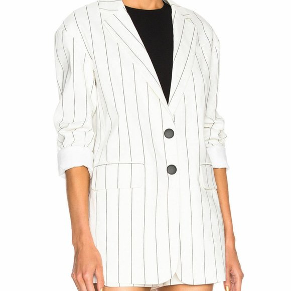 Tibi Linen Blend Stripe Button Back Blazer Size 4 - Picture 1 of 4
